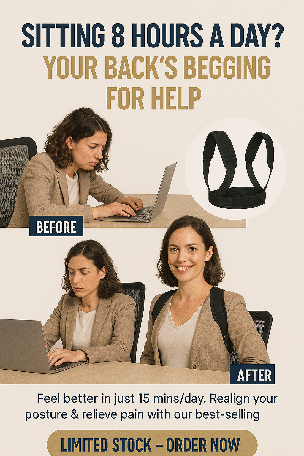 FitPulse Posture™ – SpineAlign Back Support Belt for Men & Women